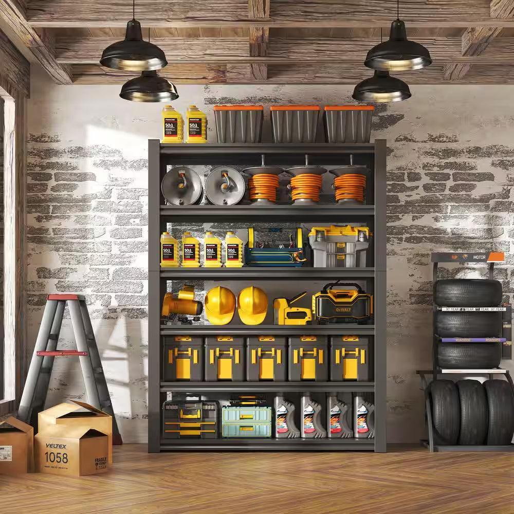 82 In.H 6-Tier Metal Shelves, 2400LBS Heavy Duty Adjustable Garage Shelf, Storage Shelves, Industrial Utility Rack-Black