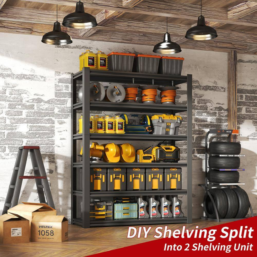 82 In.H 6-Tier Metal Shelves, 2400LBS Heavy Duty Adjustable Garage Shelf, Storage Shelves, Industrial Utility Rack-Black