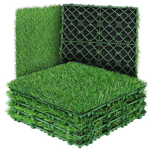 10 Pcs 12 Inchx12 Inch Realistic Grass Turf Tile Interlocking Square Artificial Grass Mat Grass Flooring Tiles for Garden Decor