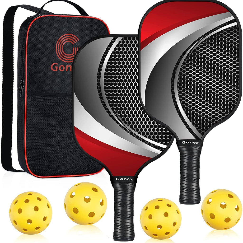 Pickleball Paddles, Lightweight Pickleball Set with Comfort Grip, 2/4 Fiberglass Face Pickleball Rackets with 4 Pickleball Balls, 2/4 Cooling Towels, Portable Carry Bag
