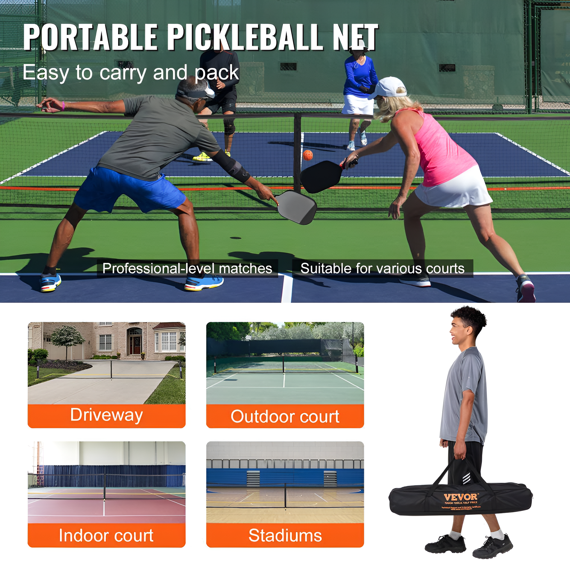 Pickleball Net Set 22 Ft. Pickleball System with Bags, Balls, Paddles, Wheels and Court Lines
