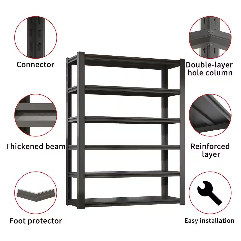 82 In.H 6-Tier Metal Shelves, 2400LBS Heavy Duty Adjustable Garage Shelf, Storage Shelves, Industrial Utility Rack-Black