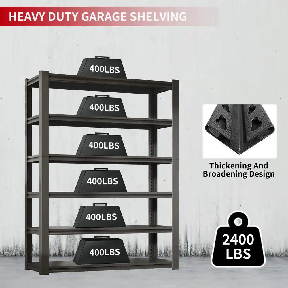 82 In.H 6-Tier Metal Shelves, 2400LBS Heavy Duty Adjustable Garage Shelf, Storage Shelves, Industrial Utility Rack-Black