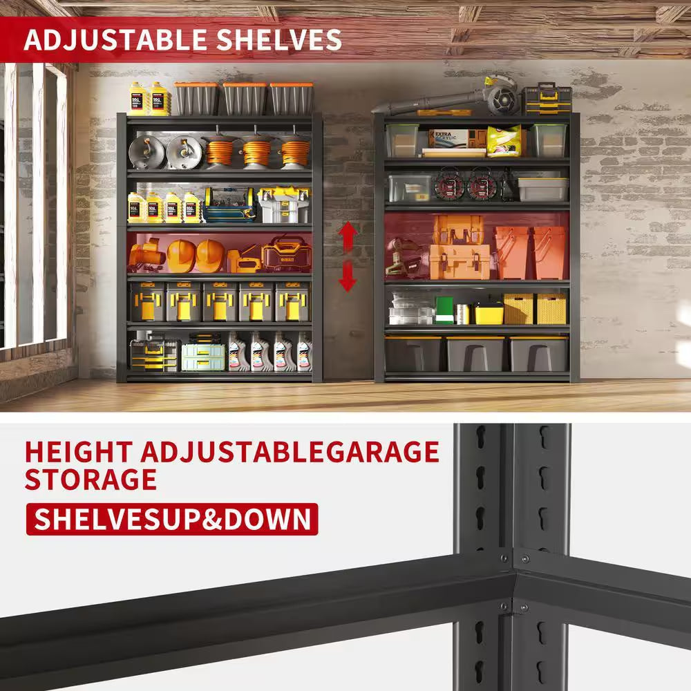 82 In.H 6-Tier Metal Shelves, 2400LBS Heavy Duty Adjustable Garage Shelf, Storage Shelves, Industrial Utility Rack-Black