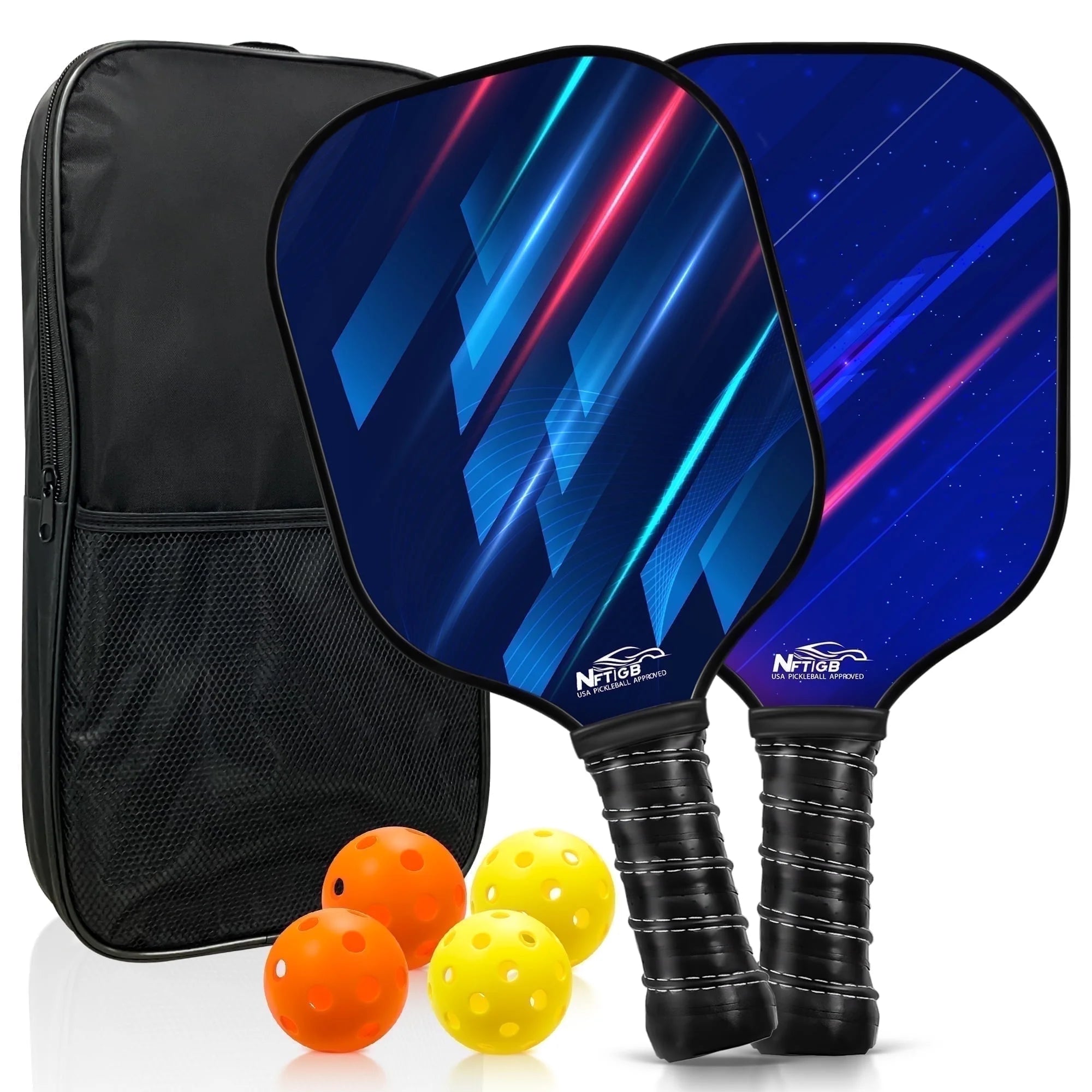 USAPA Approved Pickleball Paddles, Graphite Fiber Polypropylene Honeycomb Core , Pickle Ball Set with 2 Pickle Ball Rackets, 4 Balls and Backpack