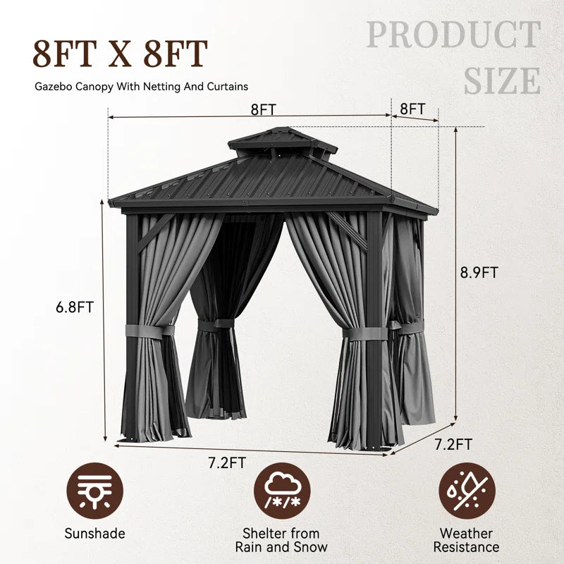 8 Ft. W X 8 Ft. D Patio Gazebo with Double Roof