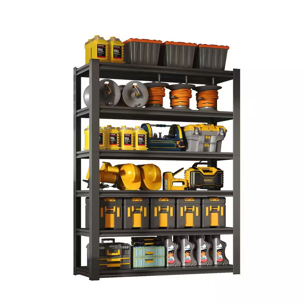 82 In.H 6-Tier Metal Shelves, 2400LBS Heavy Duty Adjustable Garage Shelf, Storage Shelves, Industrial Utility Rack-Black