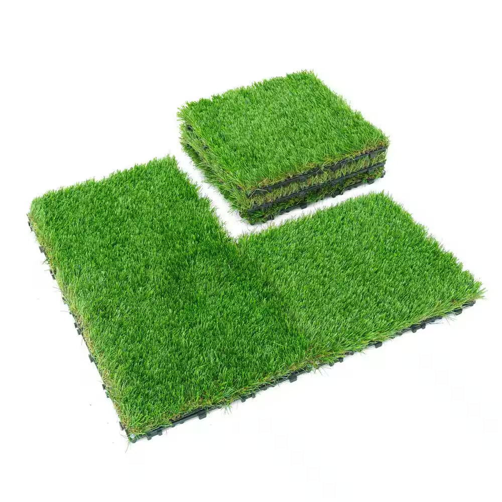 1 Ft. X 1 Ft. Green Artificial Grass Turf Tiles, Self-Draining Interlocking Faux Grass Pet Turf, Tile, Covers 6 Sq. Ft.