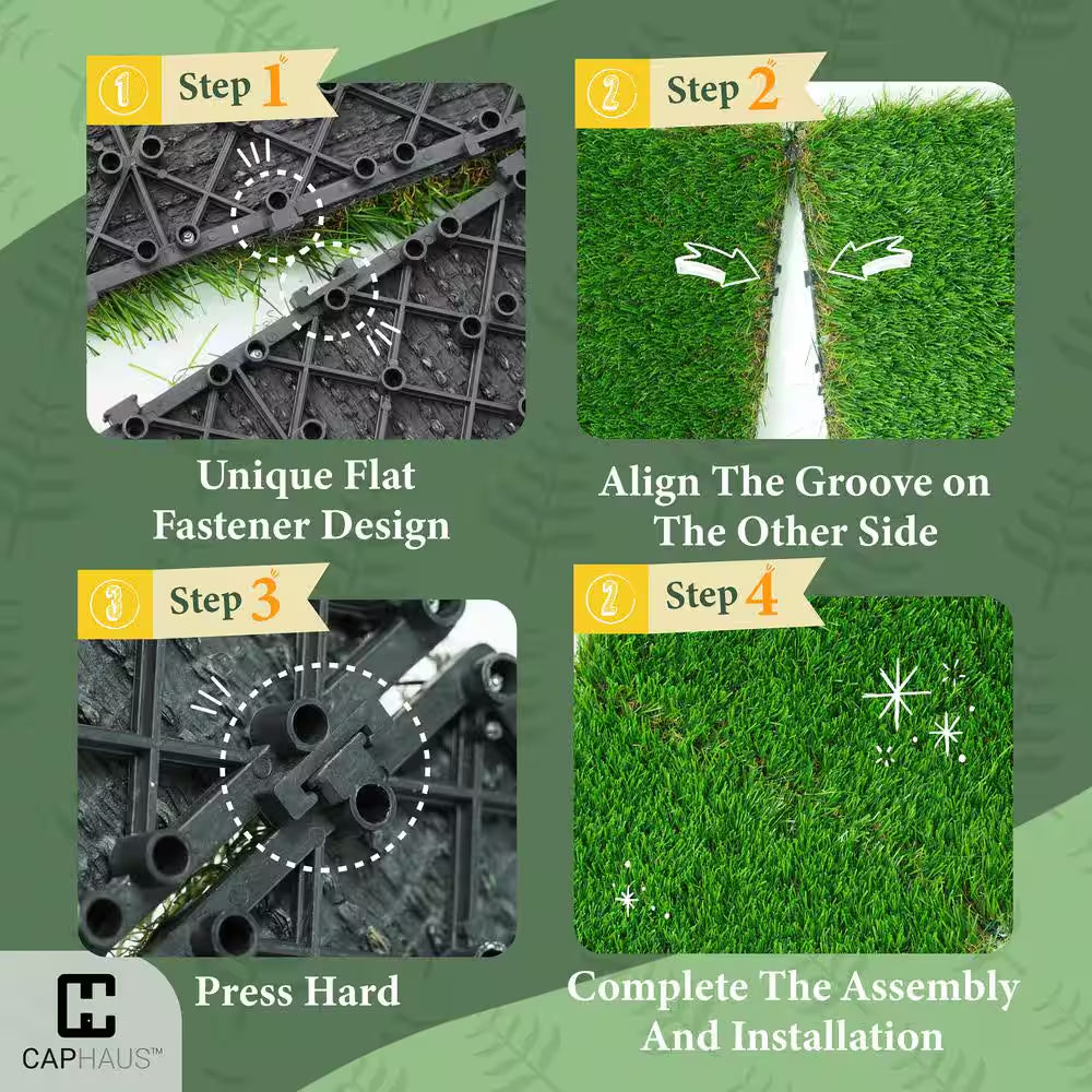 1 Ft. X 1 Ft. Green Artificial Grass Turf Tiles, Self-Draining Interlocking Faux Grass Pet Turf, Tile, Covers 6 Sq. Ft.