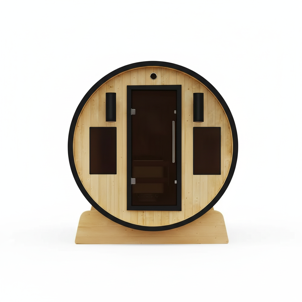 3-Person Capacity Outdoor White Finland Pine Wet/Dry Traditional Barrel Sauna with Black Accents