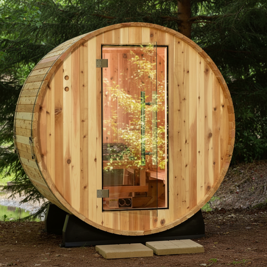 Salem 2-Person Outdoor Electric Heater Barrel Sauna in Rustic Cedar