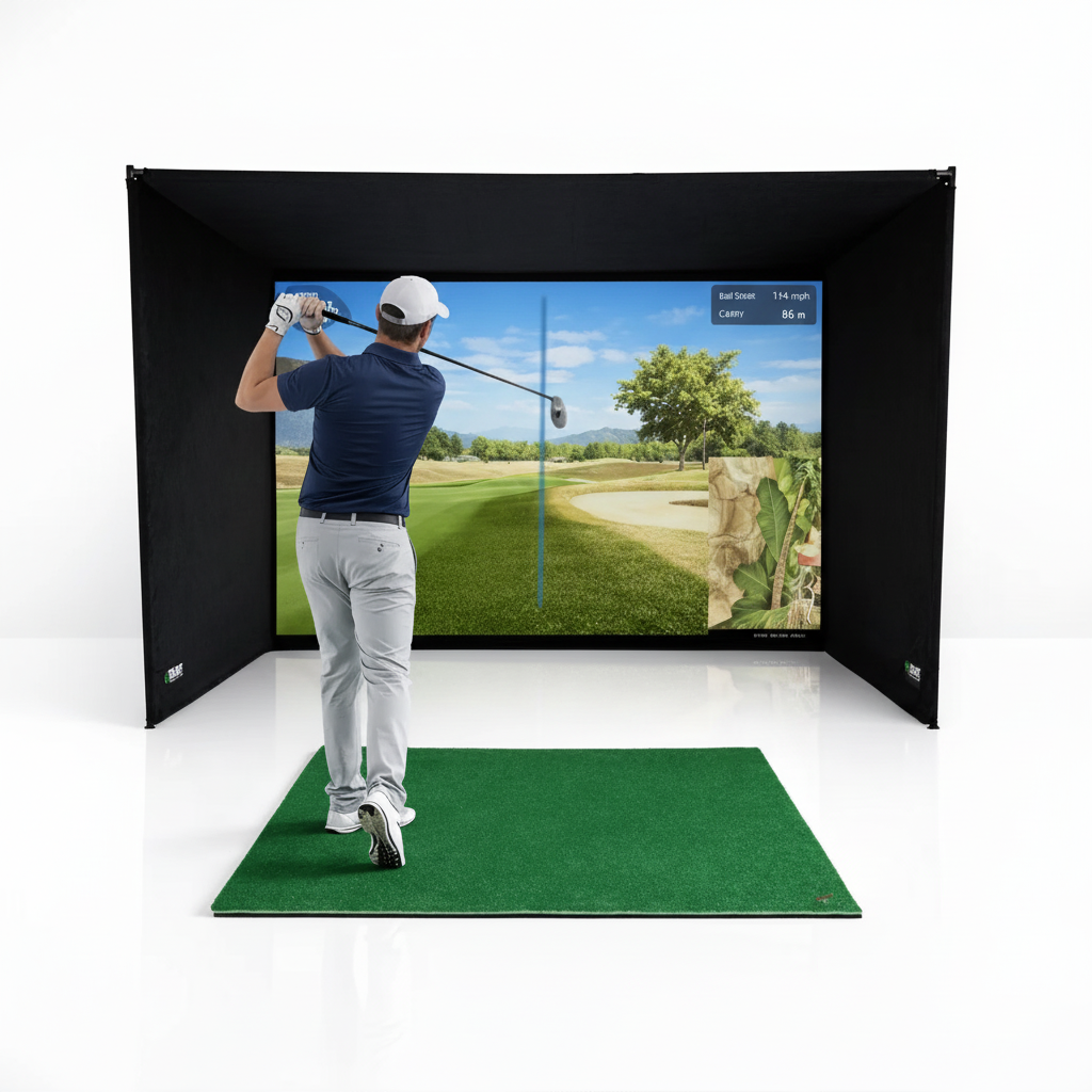 Simbox Golf Simulator Enclosure - 7 Sizes, Pro + Impact Screen and Frame INCLUDES FREE SIDE BARRIERS