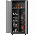 Metal Garage Storage Cabinet with Locking Doors and Adjustable Shelves, Rolling Tool Storage Cabinet with Lock,Steel Locking Cabinet,Tall Storage Cabinet on Wheels for Garage,Warehouse-Black Gray