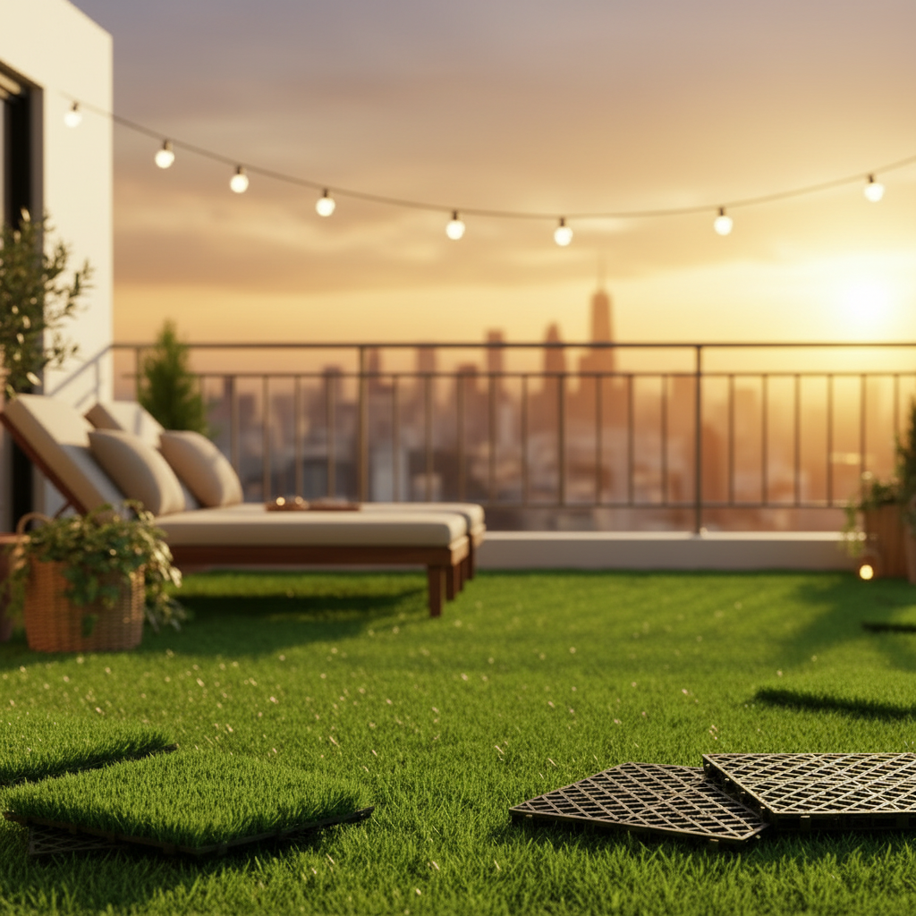 10 Pcs 12 Inchx12 Inch Realistic Grass Turf Tile Interlocking Square Artificial Grass Mat Grass Flooring Tiles for Garden Decor