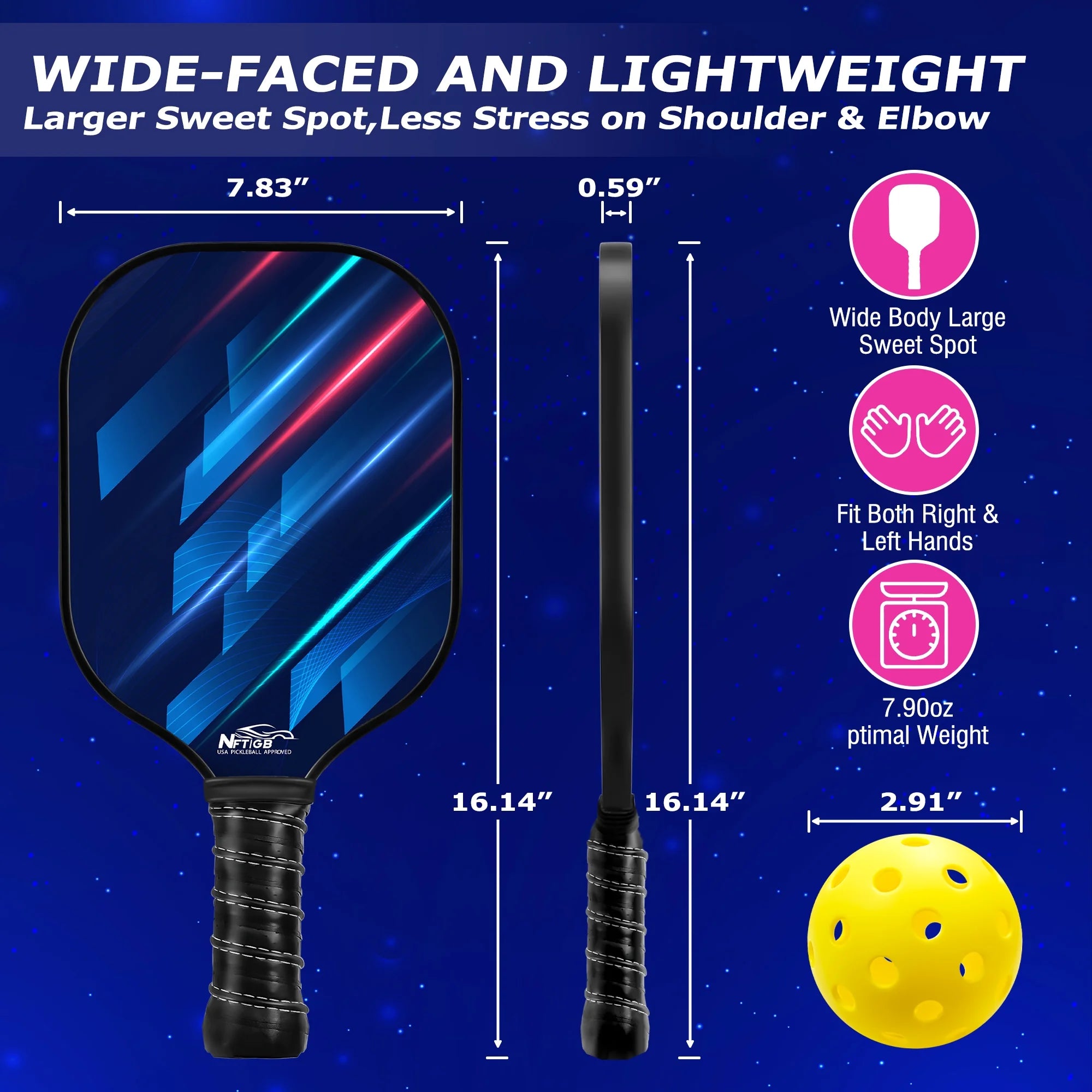 USAPA Approved Pickleball Paddles, Graphite Fiber Polypropylene Honeycomb Core , Pickle Ball Set with 2 Pickle Ball Rackets, 4 Balls and Backpack